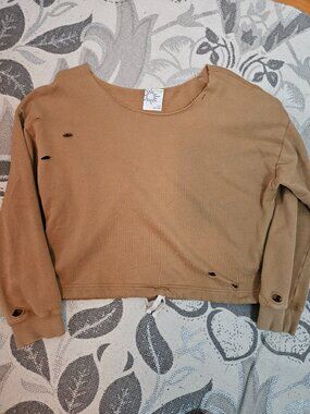 Offline Aerie Brown Ripped Distressed Oversized Sweatshirt Size Medium